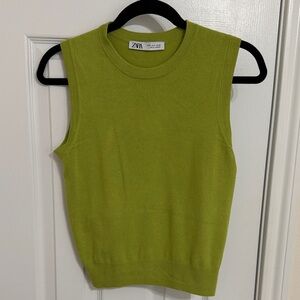 Zara Bright Lime Crewneck Sleeveless Top